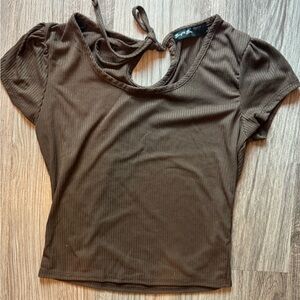 Brit & Bri Brown Ribbed Tie Back Crop Top Small